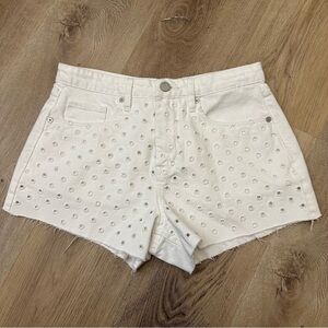 Blank NYC The Barrow Vintage High-Rise White Eyelet Jean Shorts